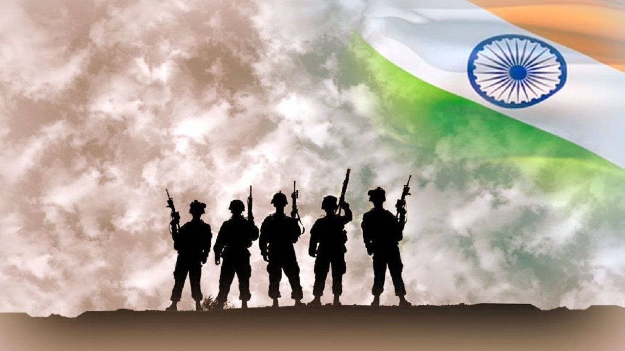 Silhouette Of Soldiers With Indian Flag Wallpaper