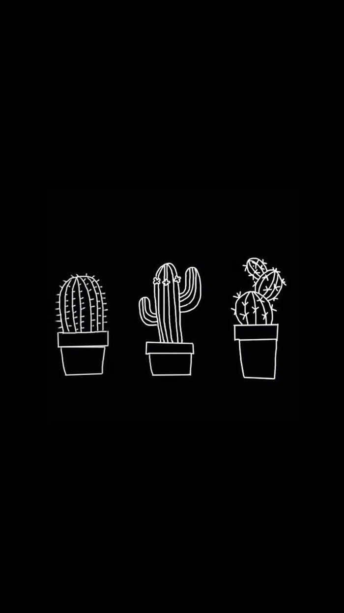 Simple Black Cactus Drawings Wallpaper
