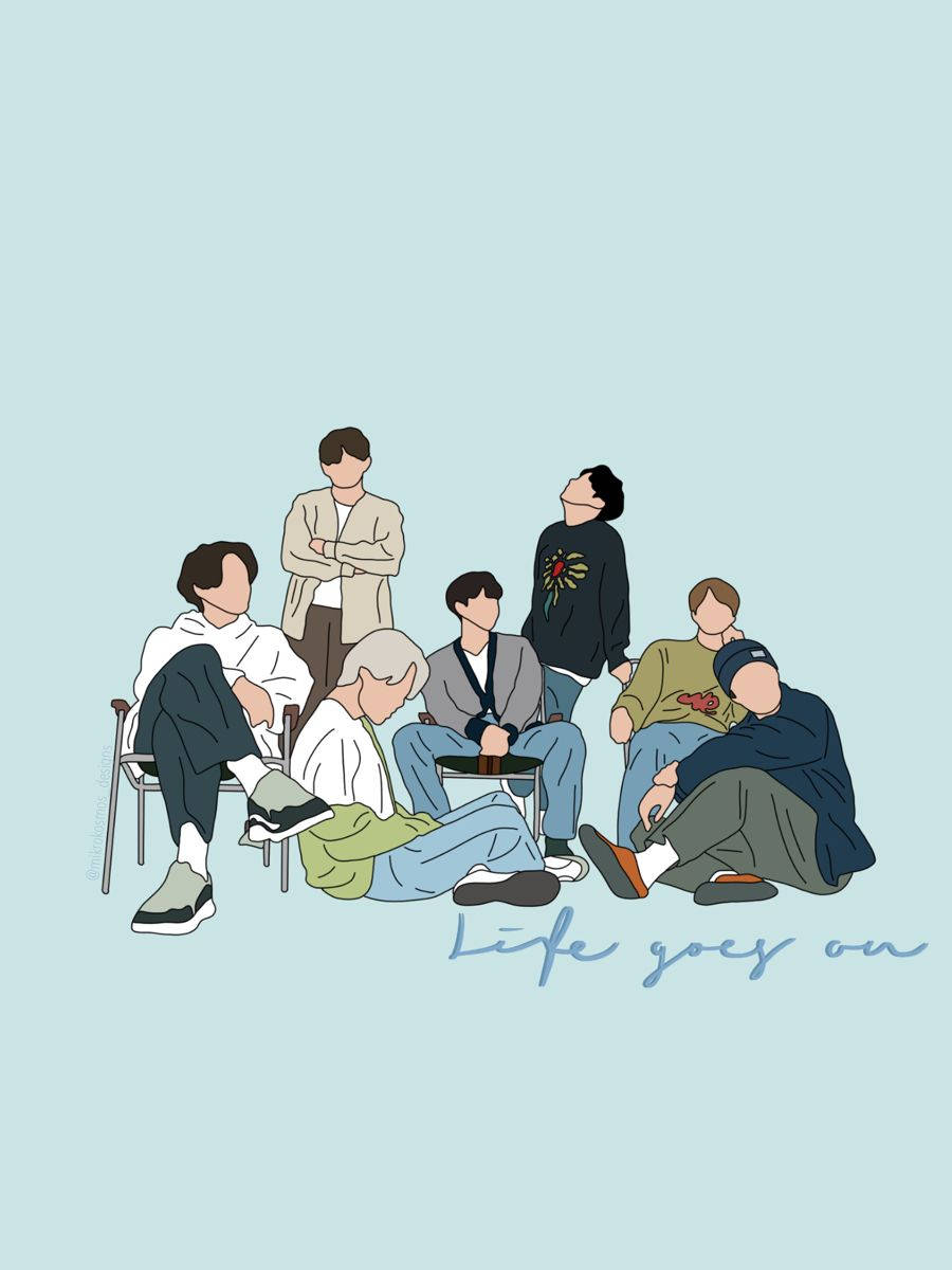 Simple Outline Art Bts Life Goes On Wallpaper