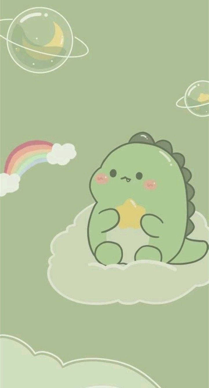 Sitting On A Cloud Dino Kawaii Iphone Wallpaper