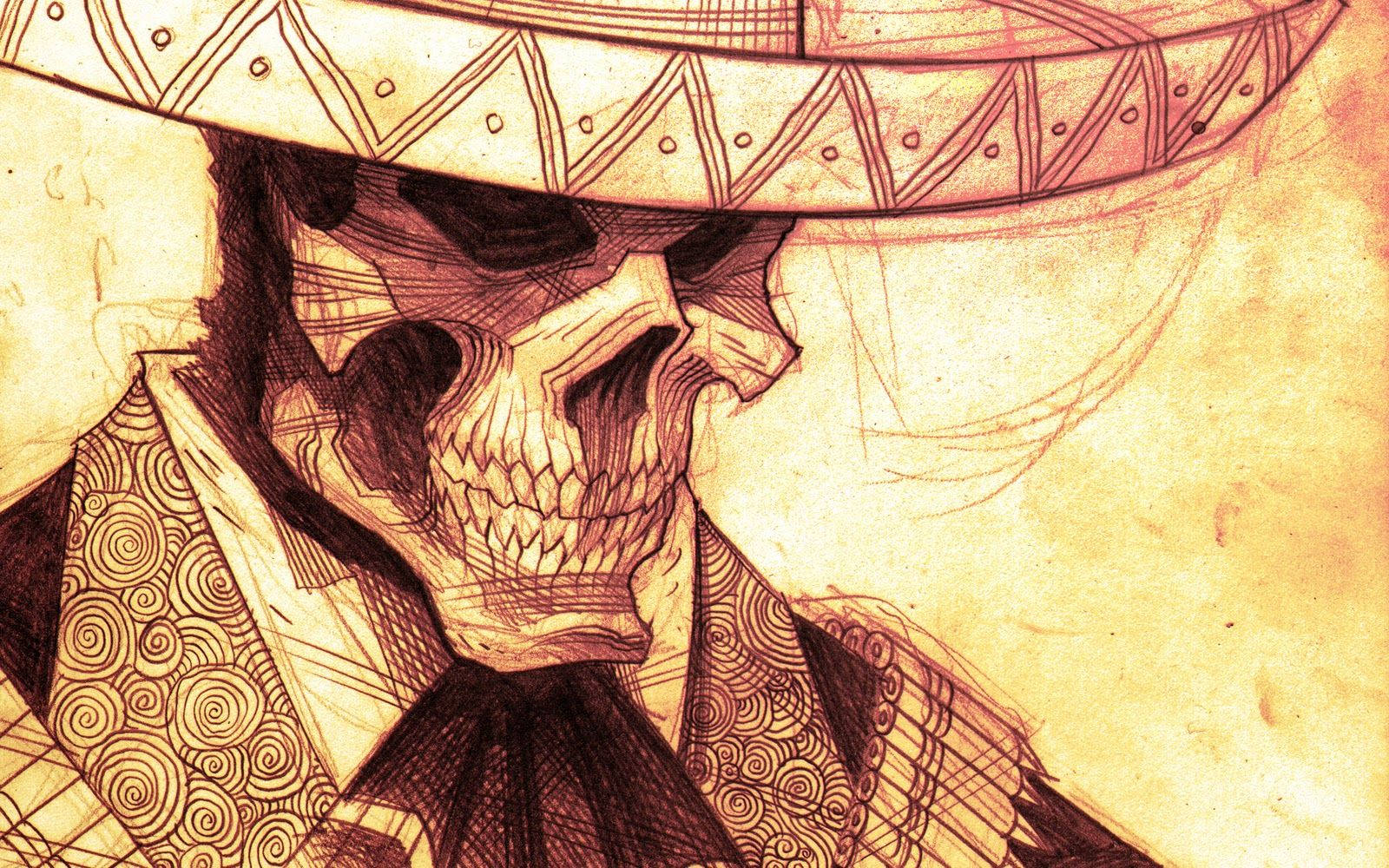 Skull Wearing Mexican Sombrero Wallpaper