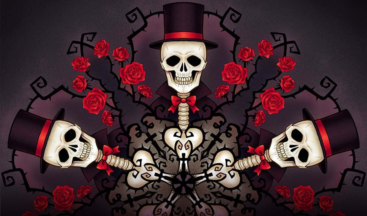 Skulls And Roses Hat Fantasy Wallpaper