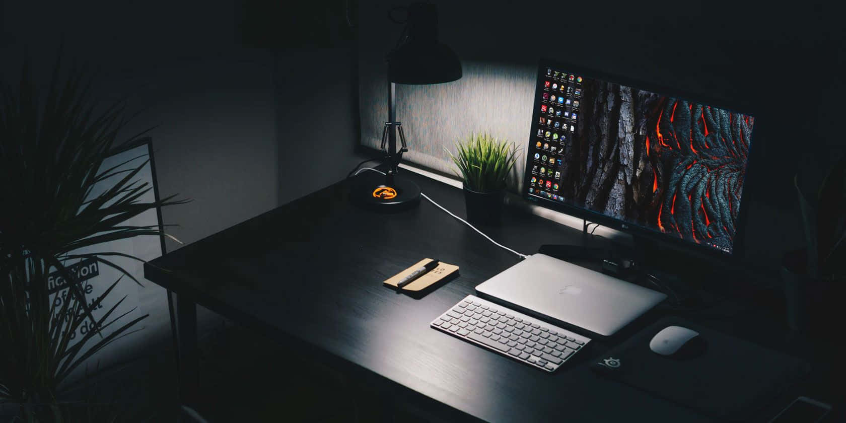 Sleek Black Desk Still Life Wallpaper