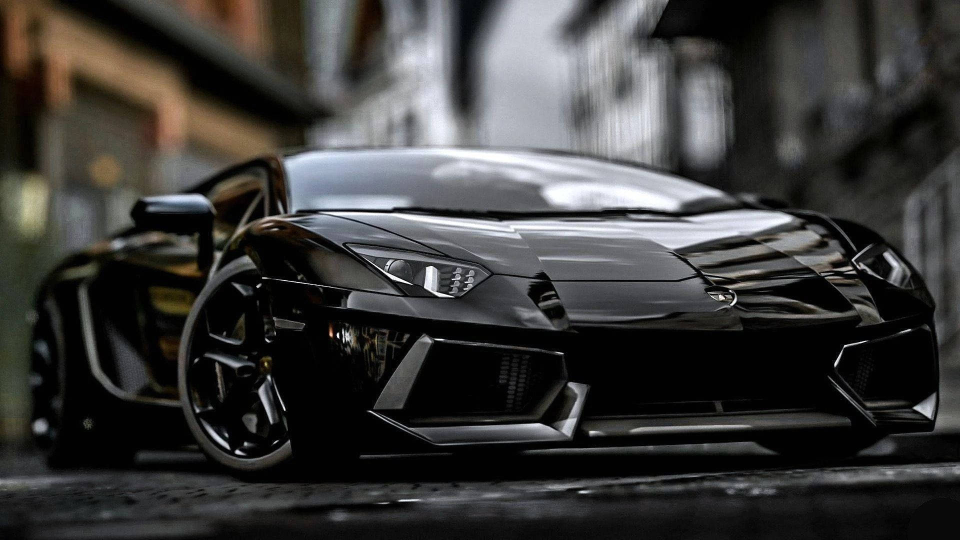 Sleek Black Lamborghini Aventador Wallpaper