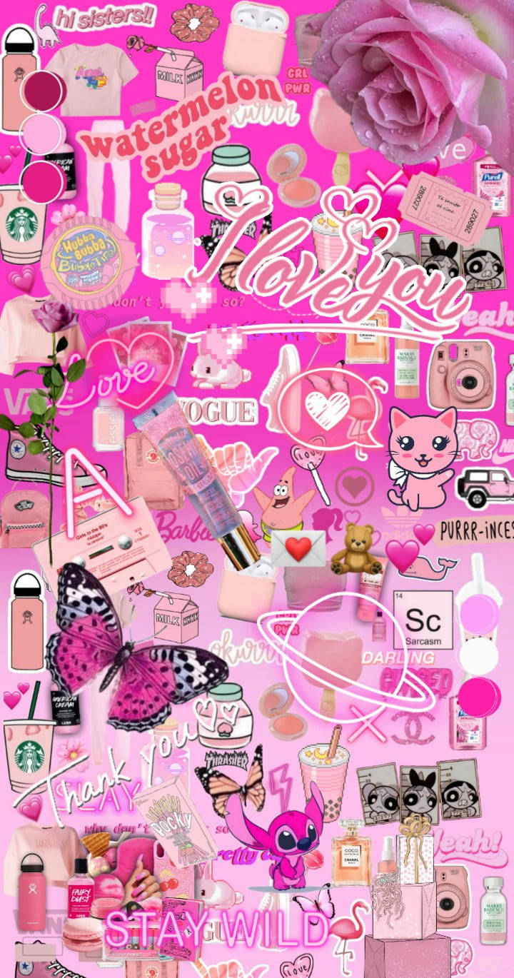 Small Pink Baddie Items Collage Wallpaper
