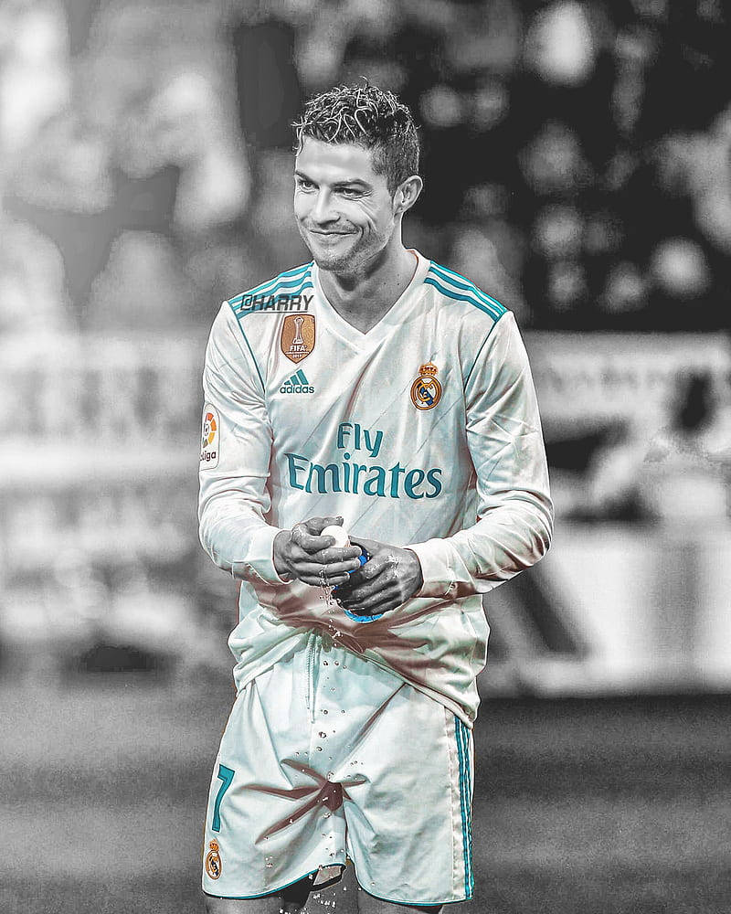 Smiling And Holding A Water Bottle Cr7 3d Wallpaper