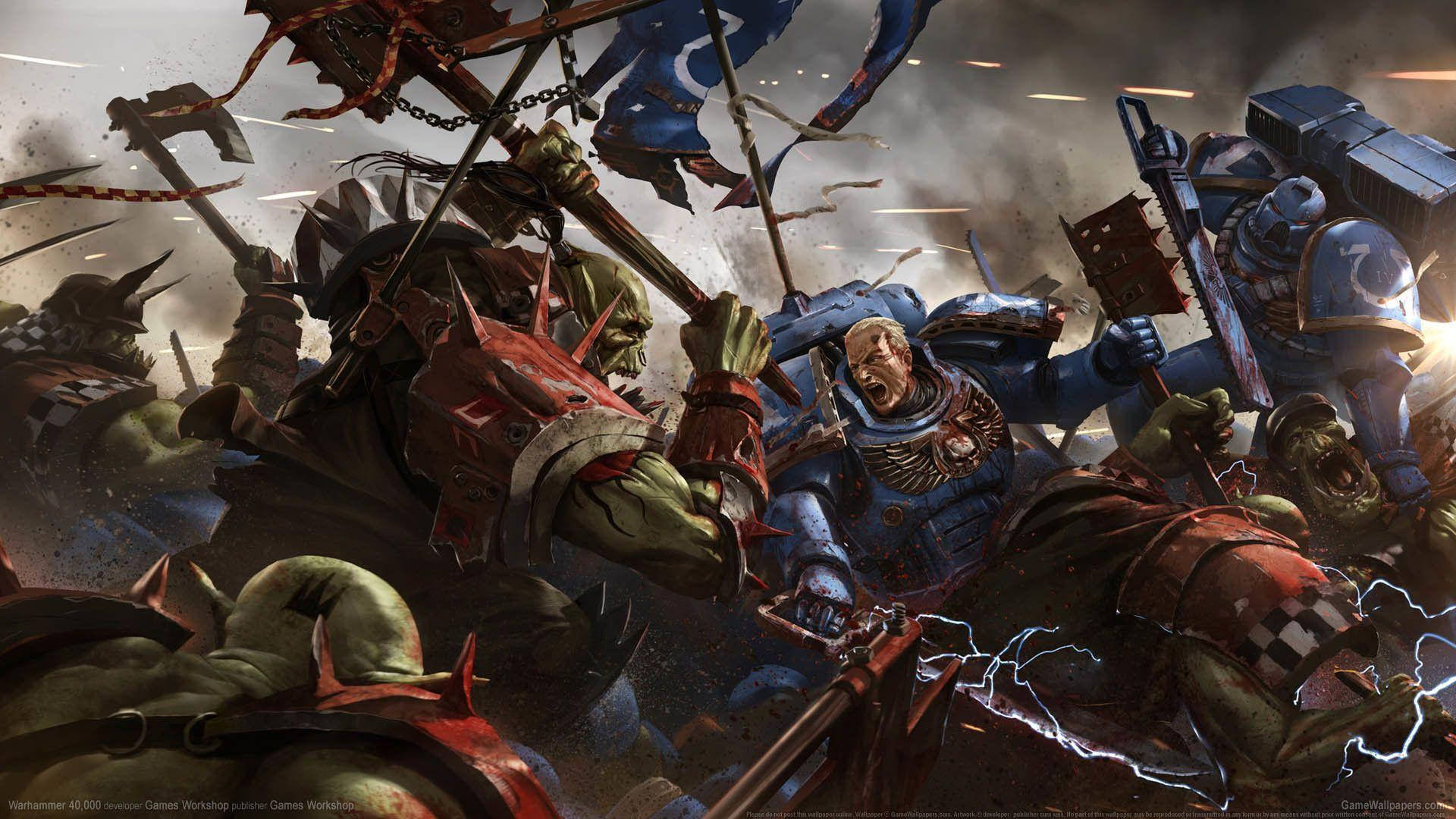 Space Marine Vs Ork 40k Hd Wallpaper