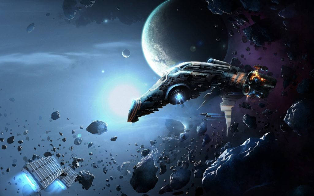 Spaceship Flying Through Debris Space Pc Wallpaper