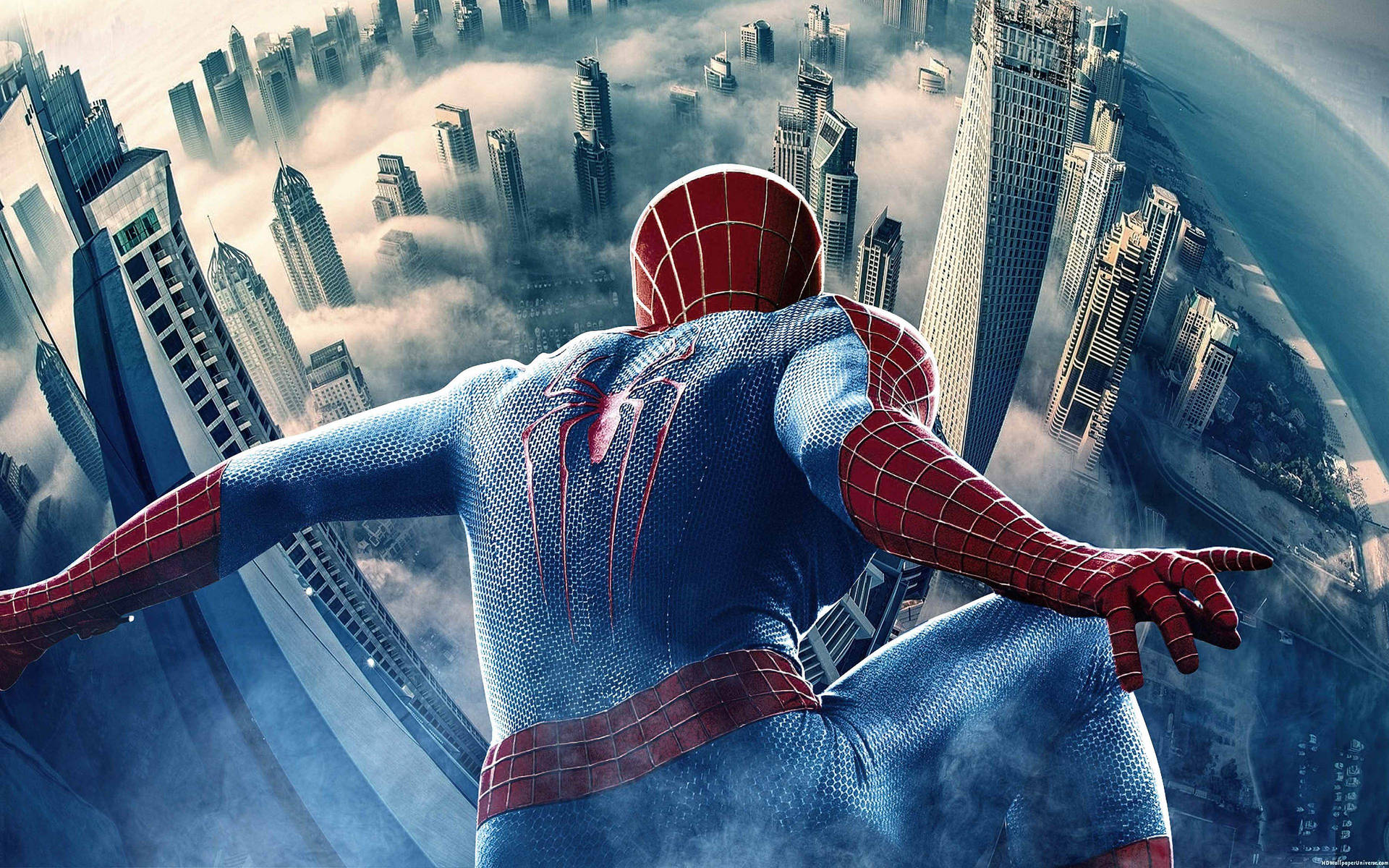 Spiderman Above City Buildings Wallpaper