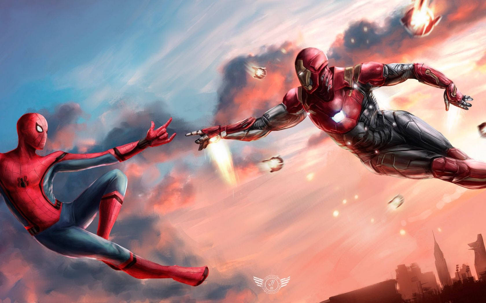 Spiderman And Iron-man Digital Art Wallpaper