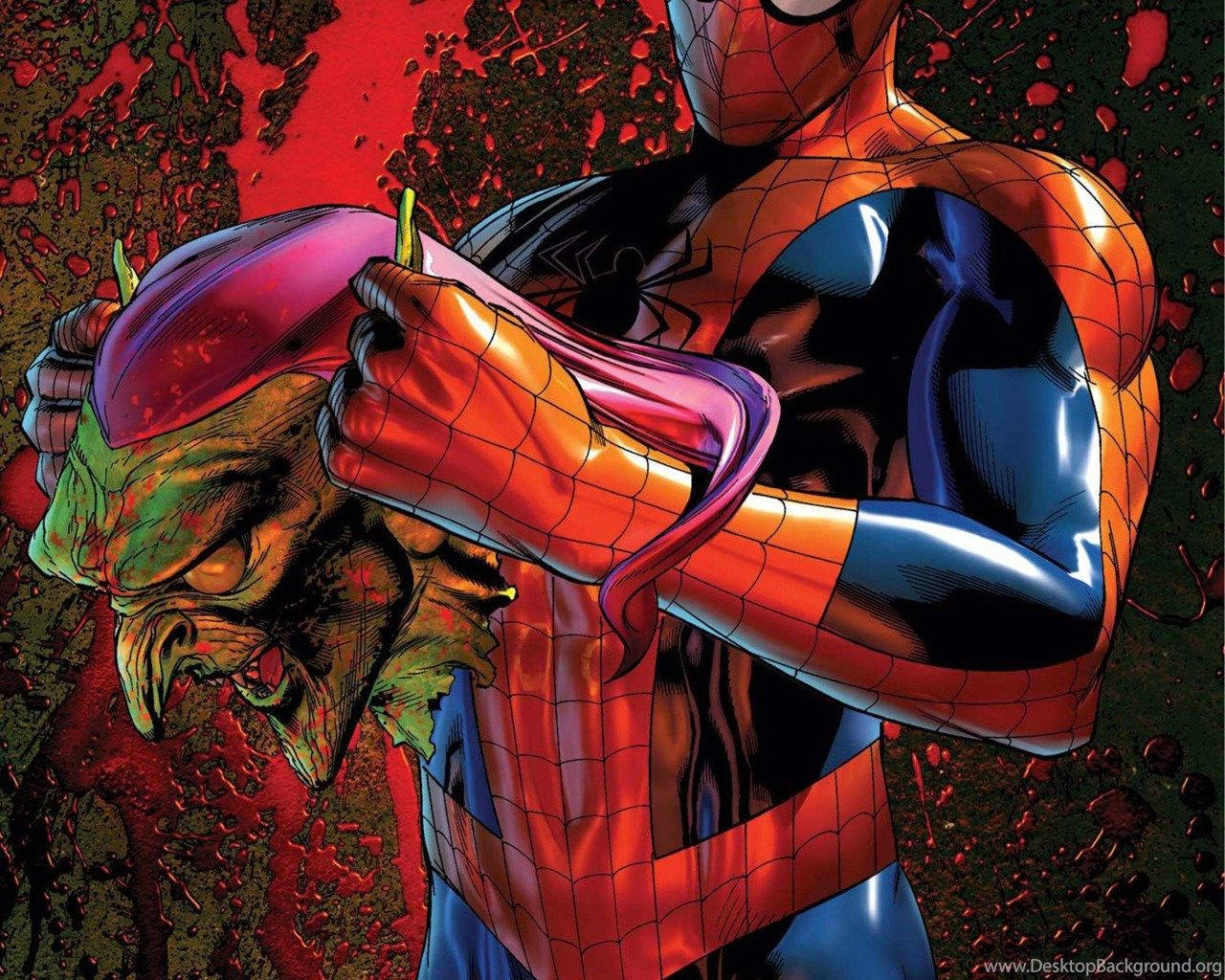Spiderman With Green Goblin Mask Wallpaper