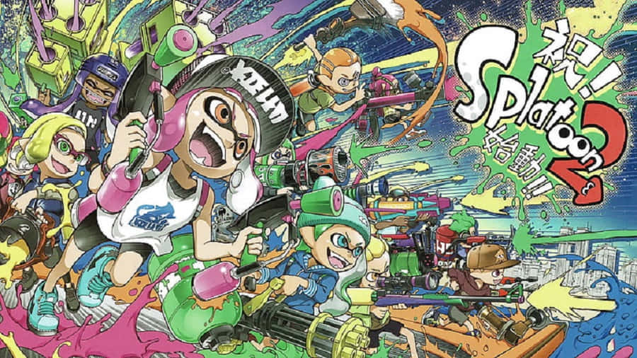 Splatoon 2: Intense And Colorful Multiplayer Battle Wallpaper