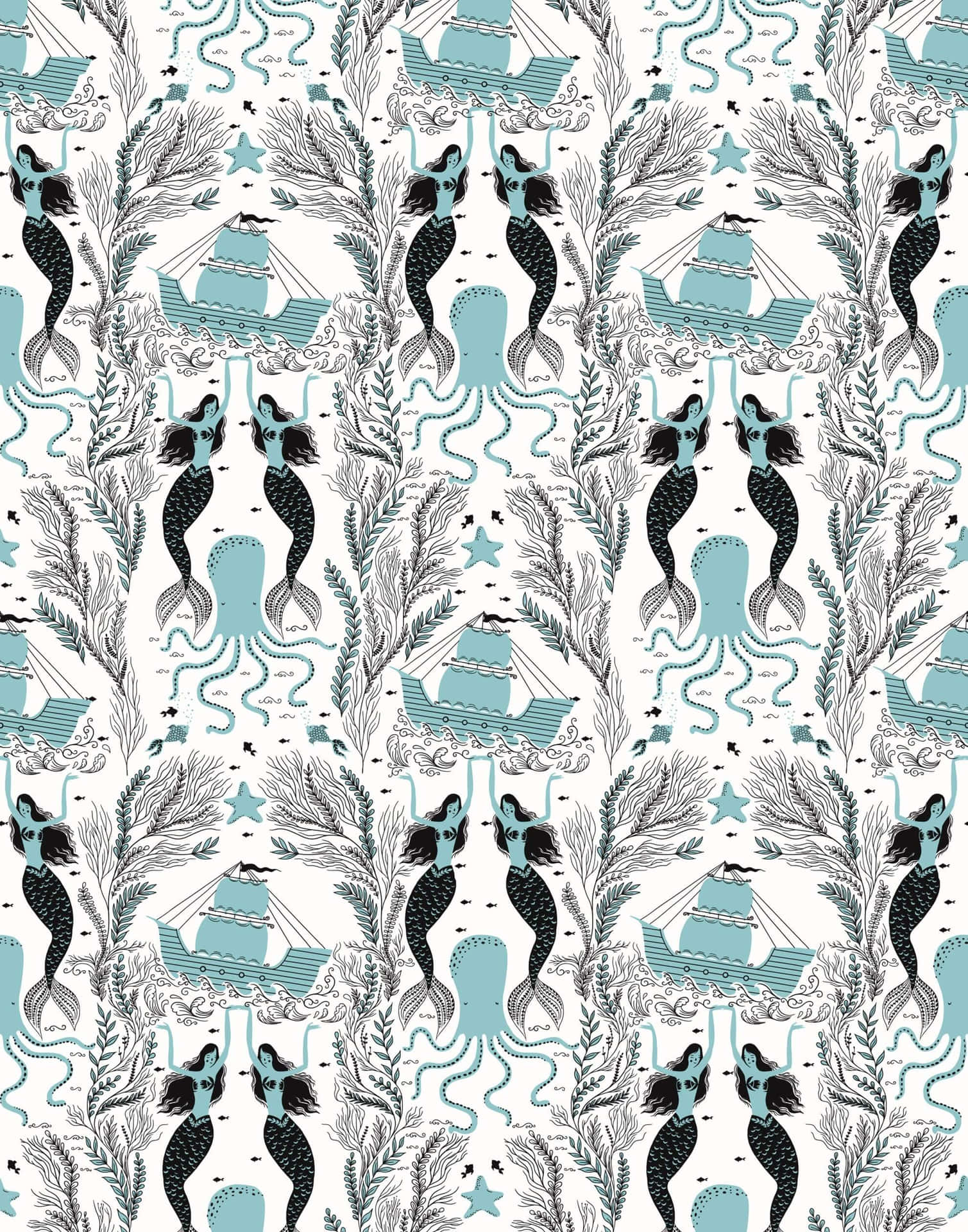 Splendid Illustration Of Two Mermaids Wallpaper