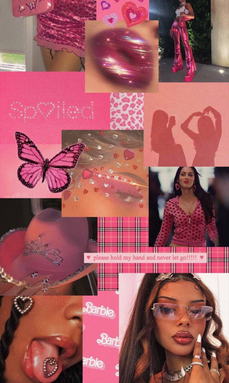 Spoiled Rhinestone Pink Baddie Collage Wallpaper