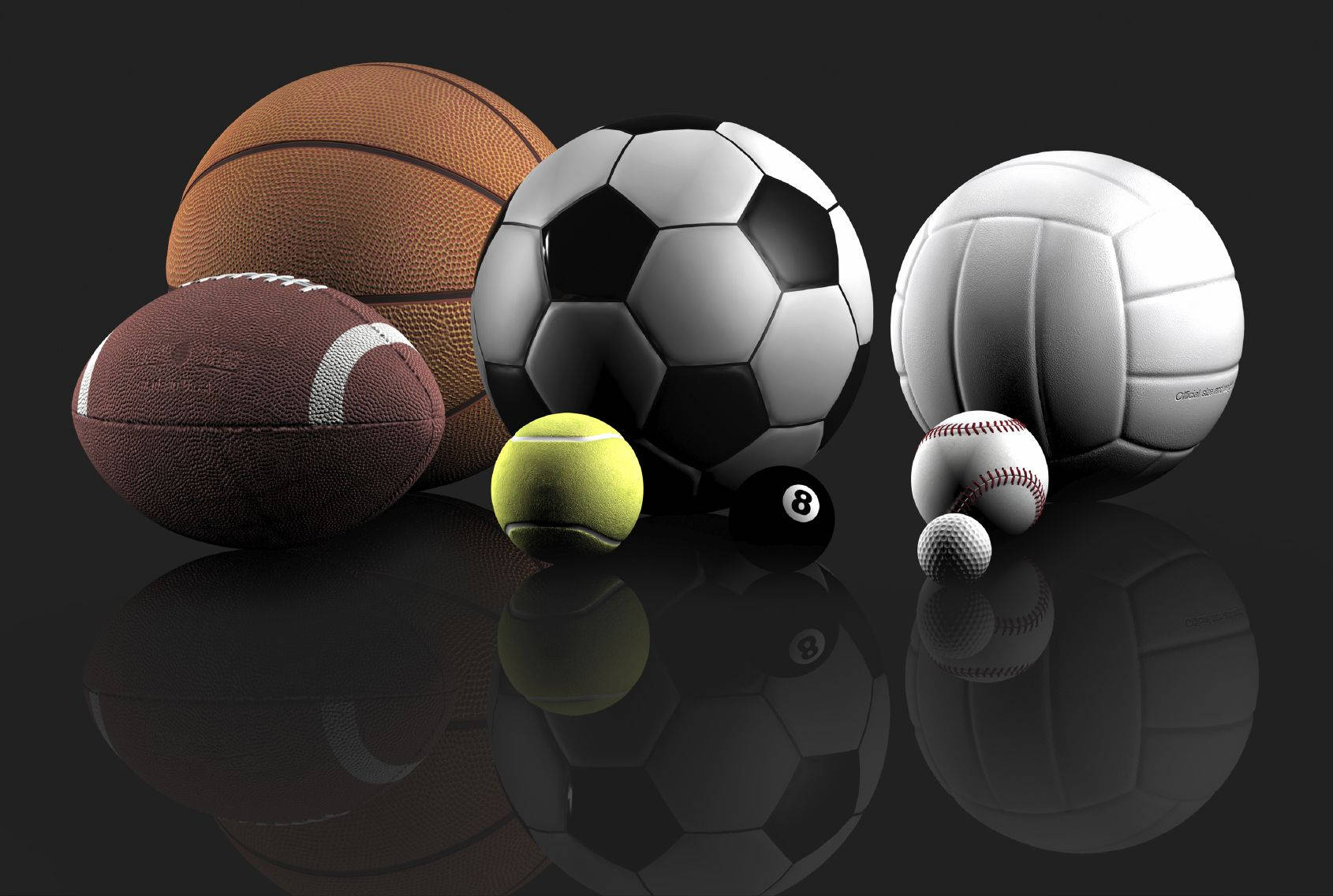 Sports Balls Reflection Black Wallpaper