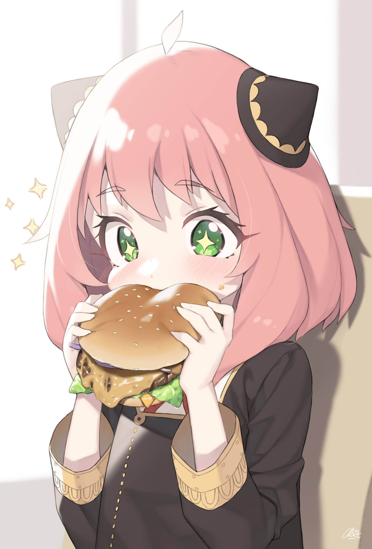 Spy X Family Anya Eating Burger Wallpaper