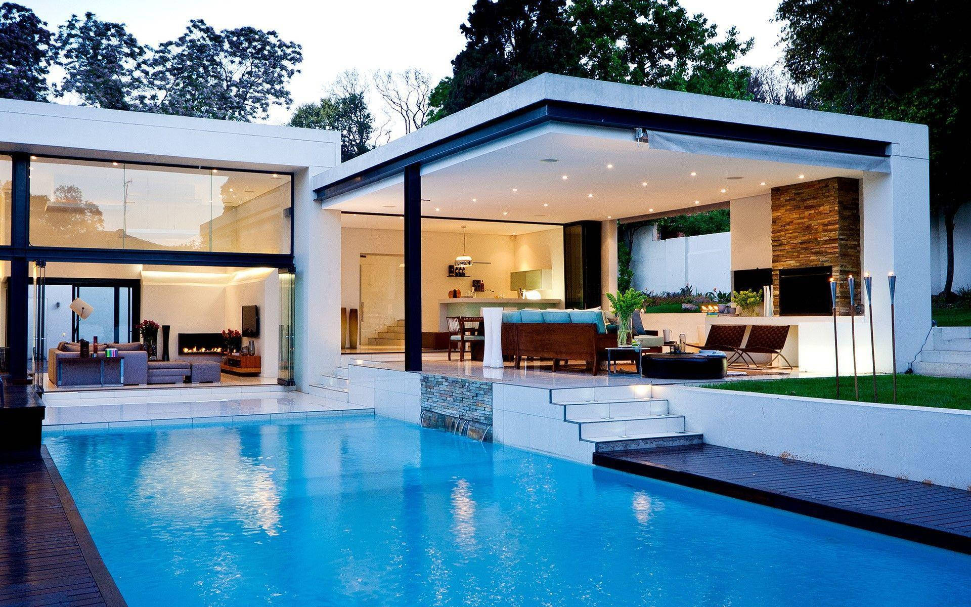 Square-type Pool House Wallpaper