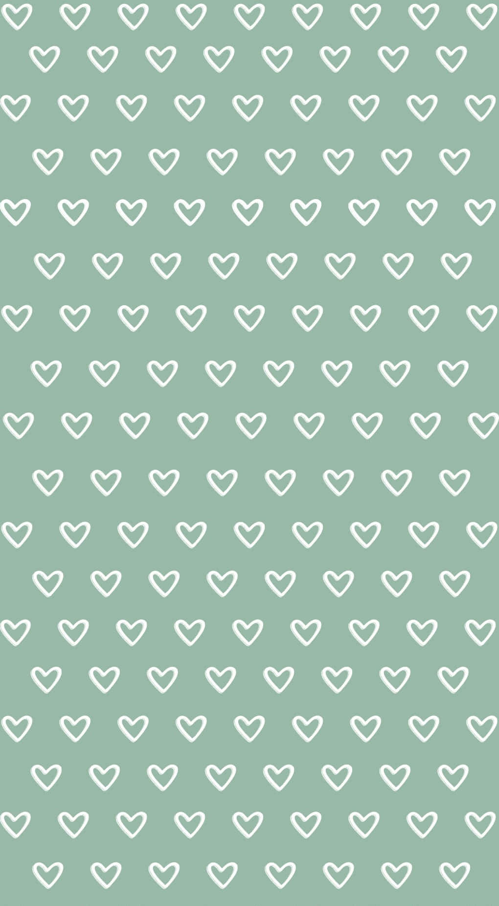 Staggered White Hearts Against Cute Sage Green Background Wallpaper