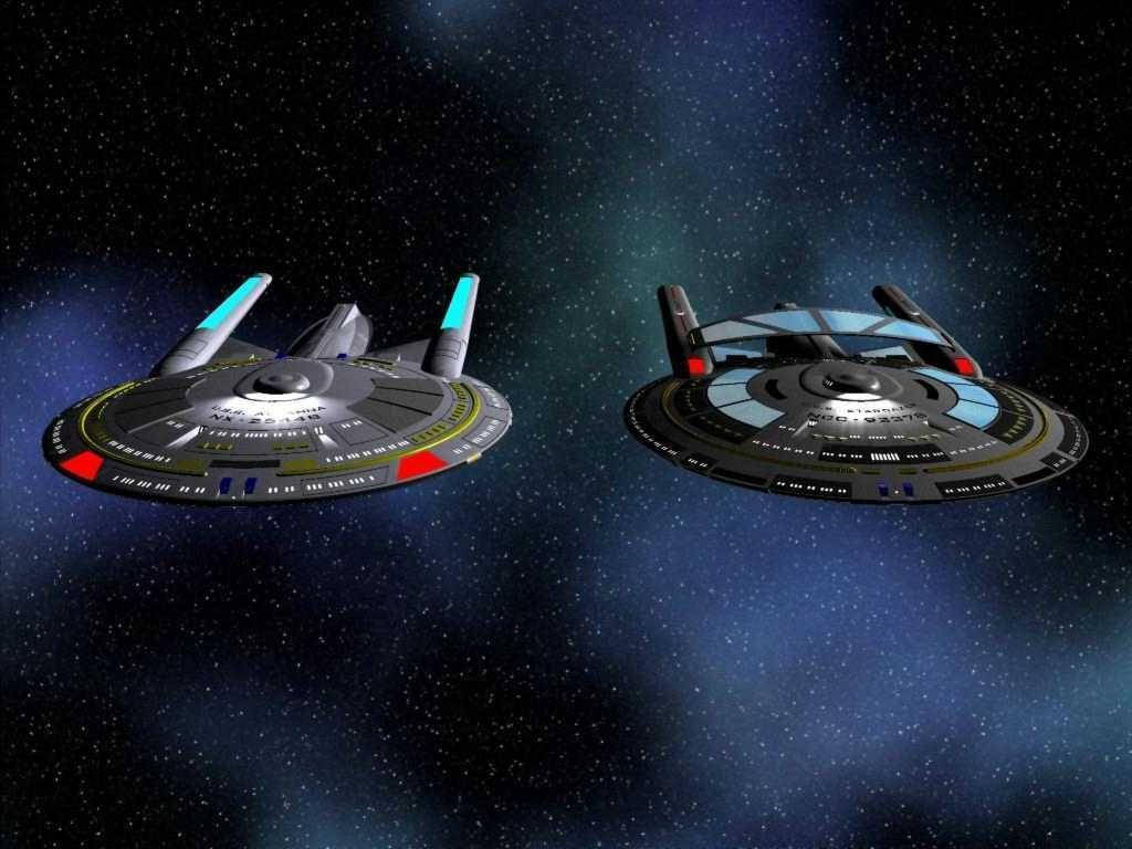 Star Trek Starship Uss Enterprise Two Models Wallpaper