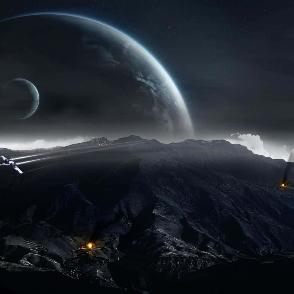 Star Wars Planet And Moon Dark Ipad Wallpaper