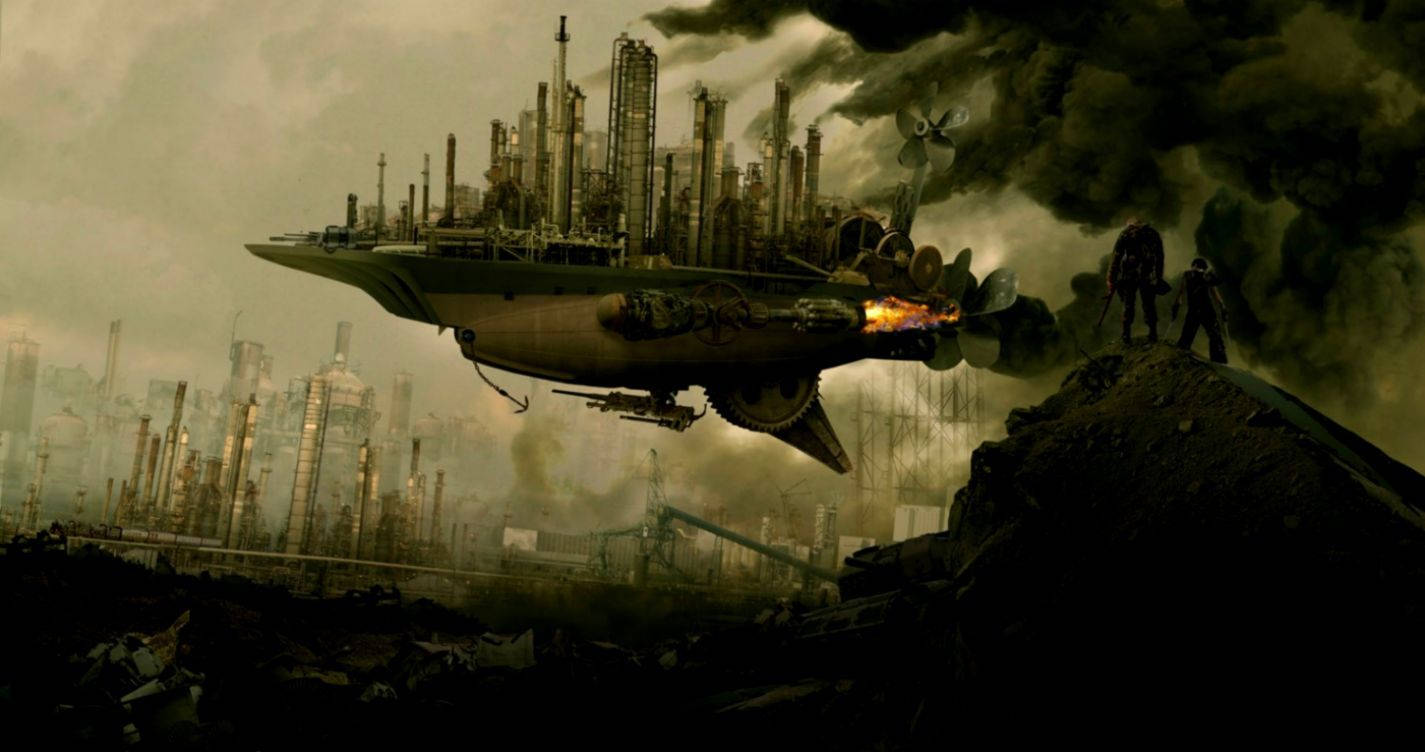 Steampunk Floating Factory Wallpaper