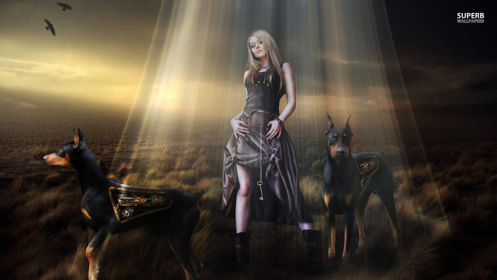 Steampunk Woman And Dogs Wallpaper