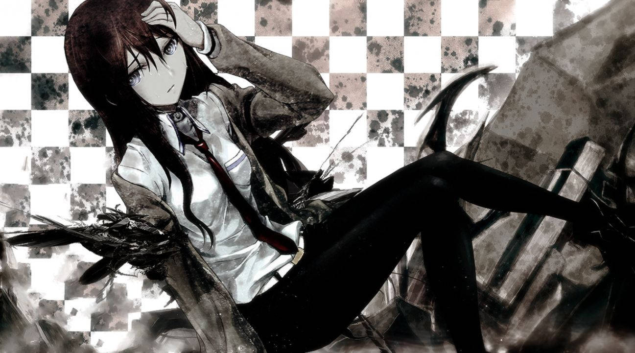Steins Gate Makise In Black And White Wallpaper