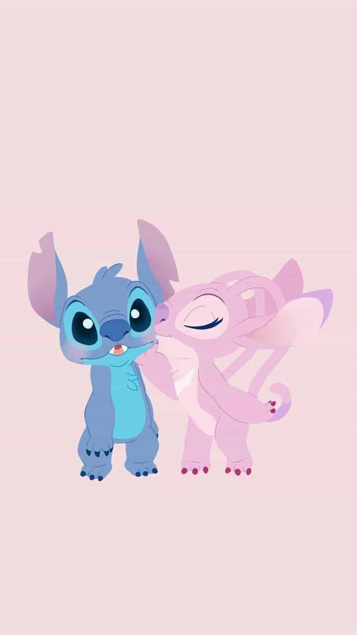 Stitch Angel Kiss On Cheek Wallpaper