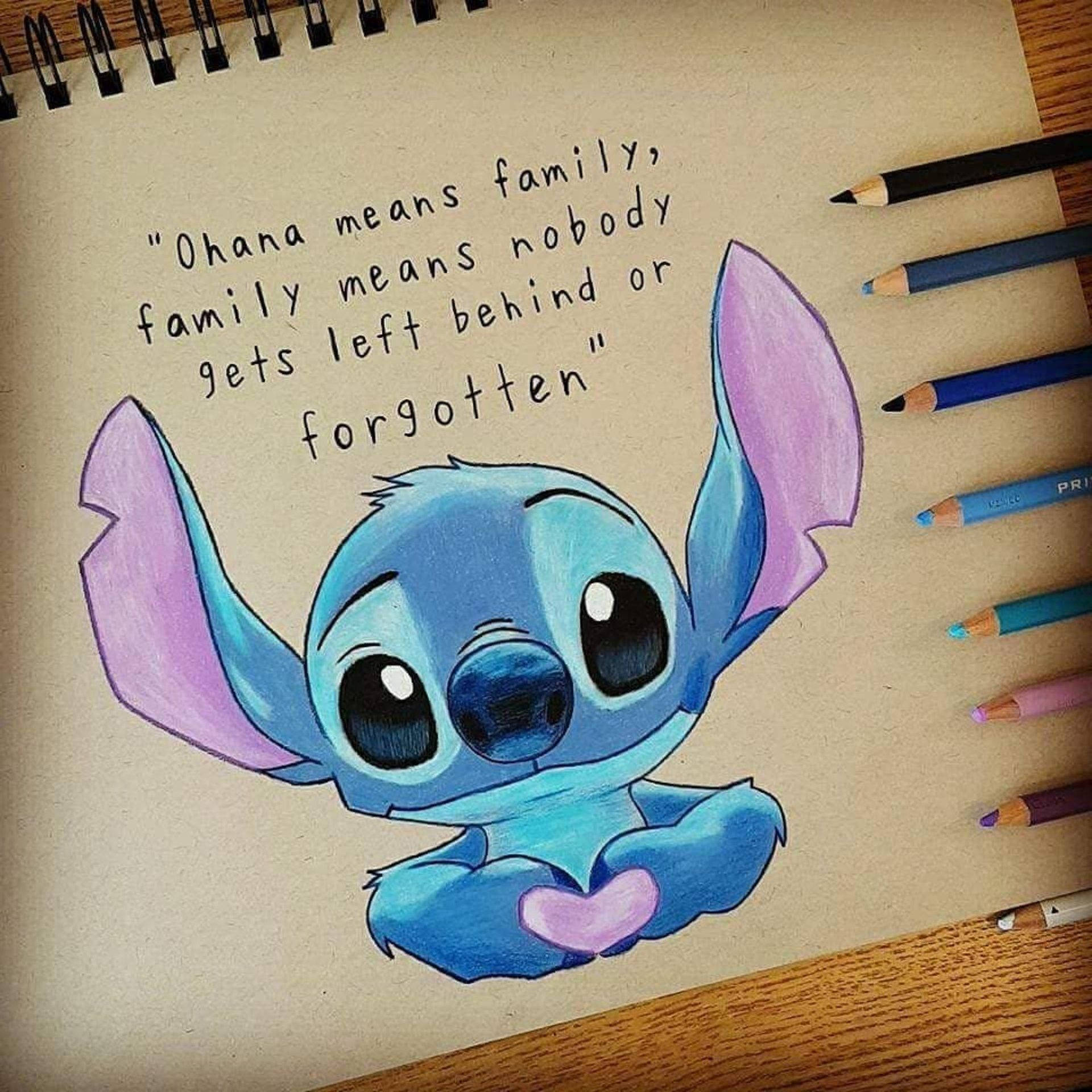 Stitch Ohana Quote On Paper Wallpaper