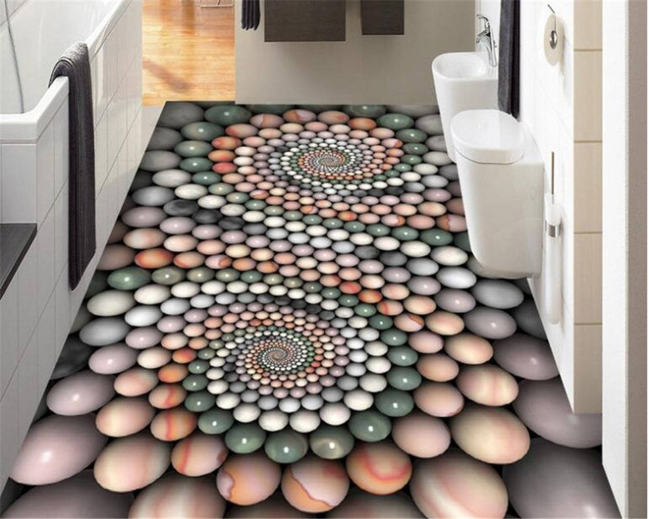 Striking 3d Spiral Design Floor Tiles Wallpaper