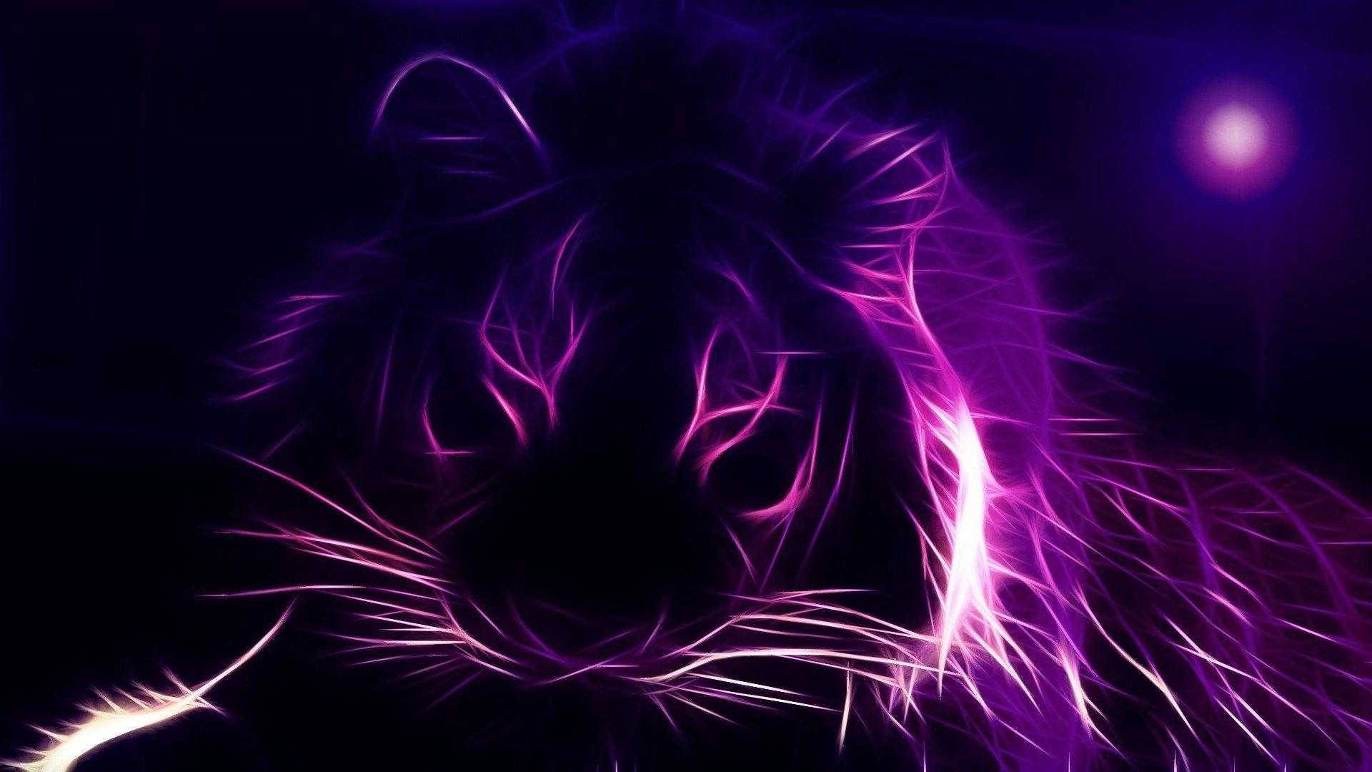 Striking Neon Tiger In Dark Purple And Black Wallpaper