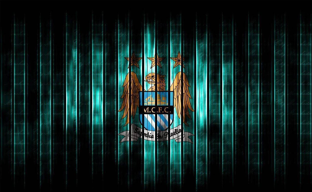 Striped Dark Aesthetic Manchester City Fc Logo Wallpaper