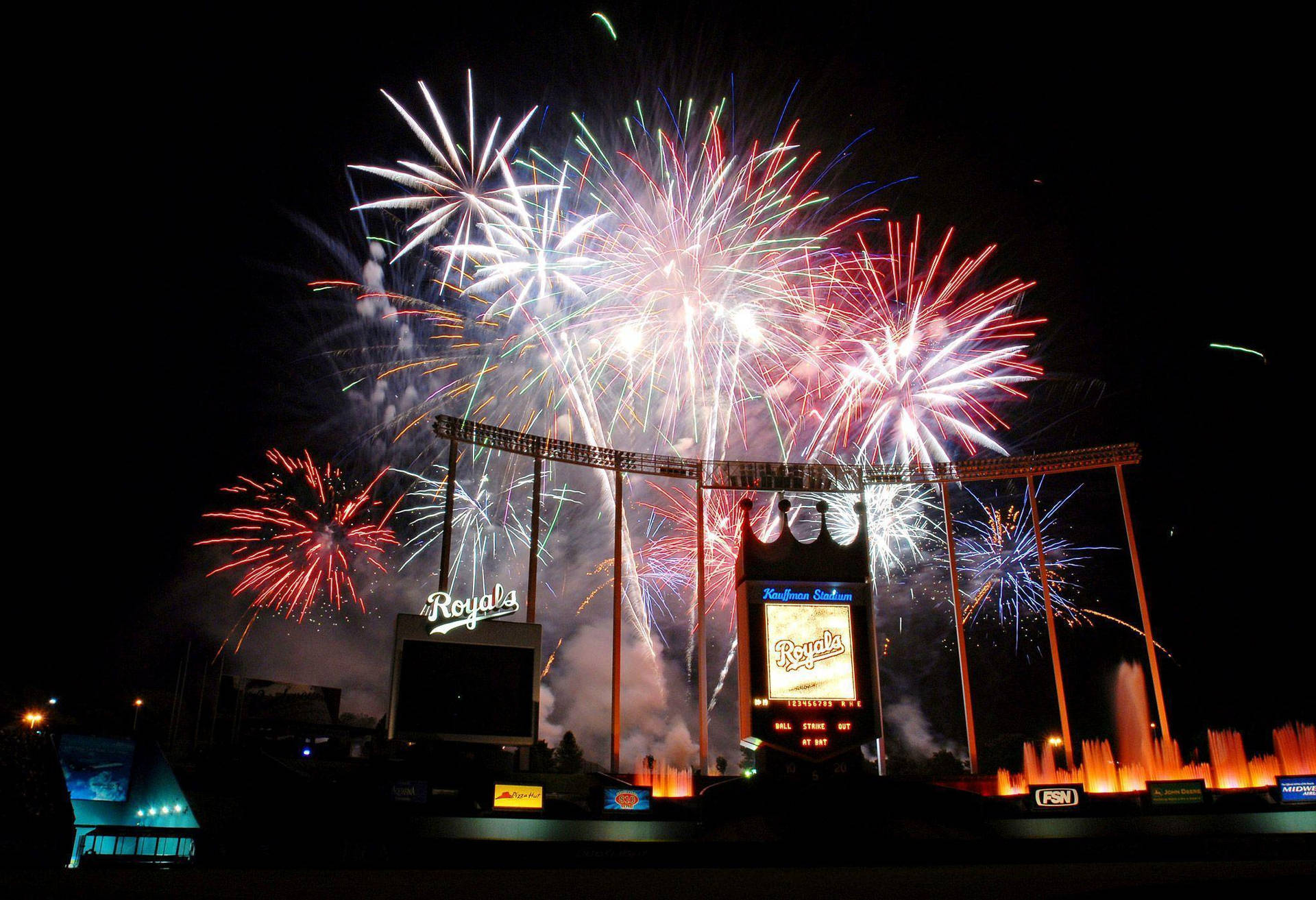 Stunning Fireworks At A Kansas City Royals Game Wallpaper