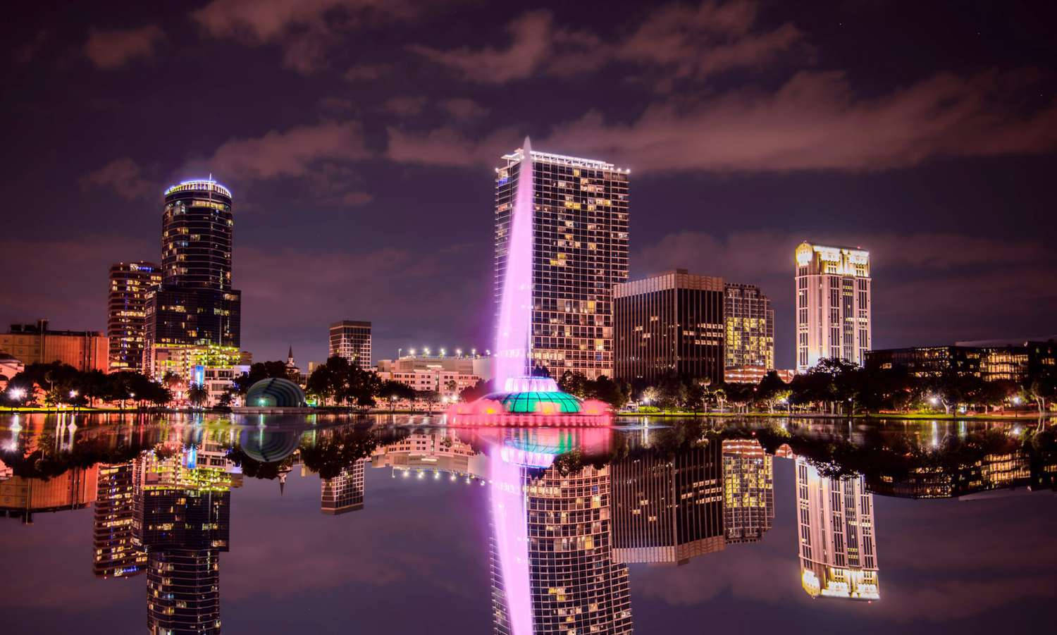 Stunning View Of Florida City Skyline At Sunset Wallpaper