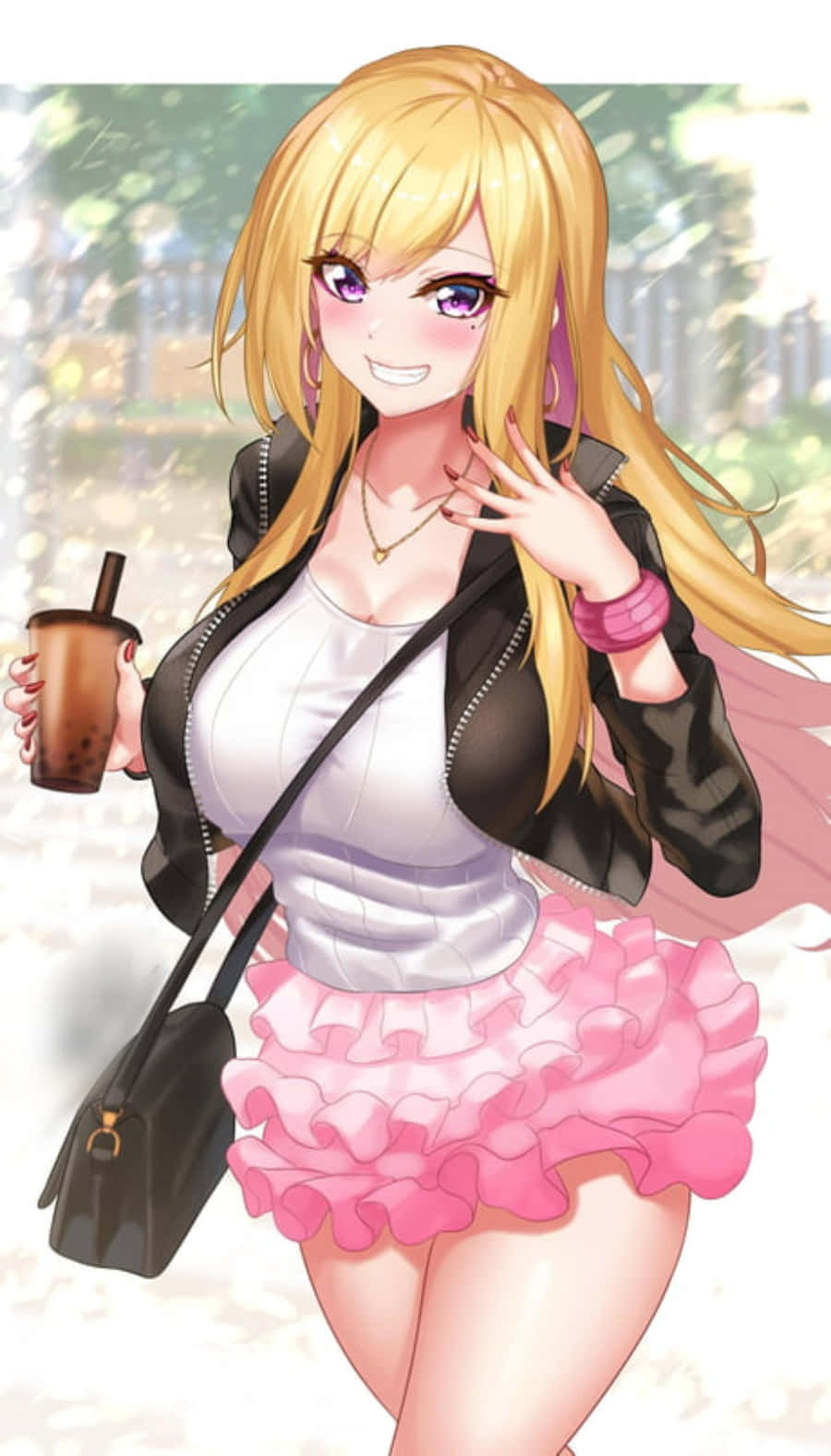 Stylish Gyaru Enjoying A City Stroll Wallpaper