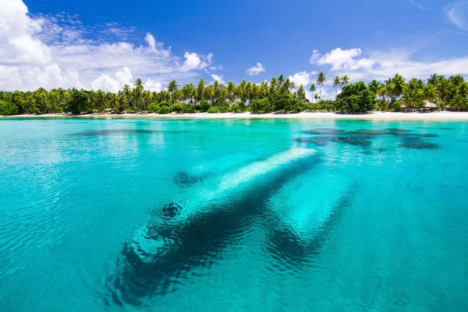 Sunken Wwii Airplane In The Clear Waters Of The Marshall Islands Wallpaper