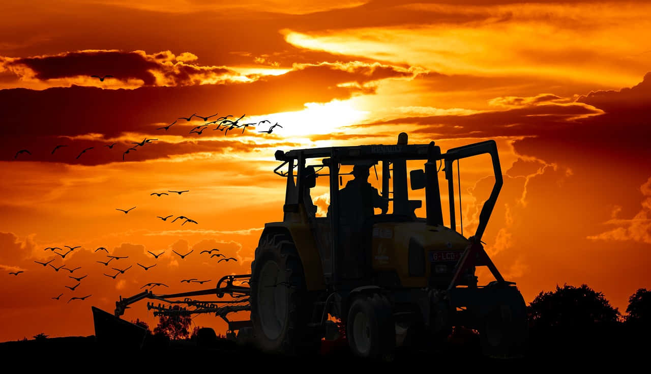 Sunset Farming Silhouette Wallpaper