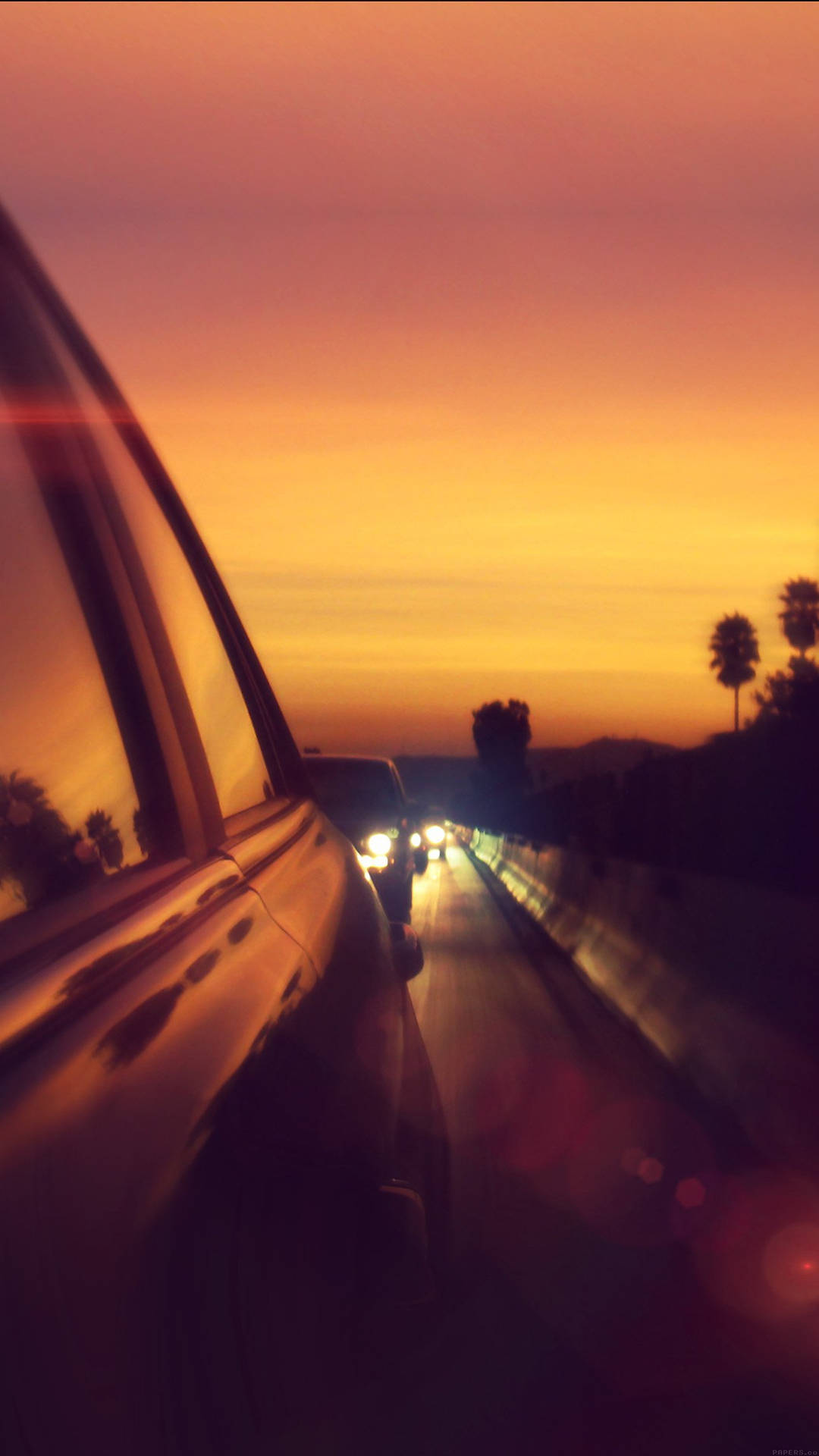 Sunset From Car View Smartphone Background Background Wallpaper