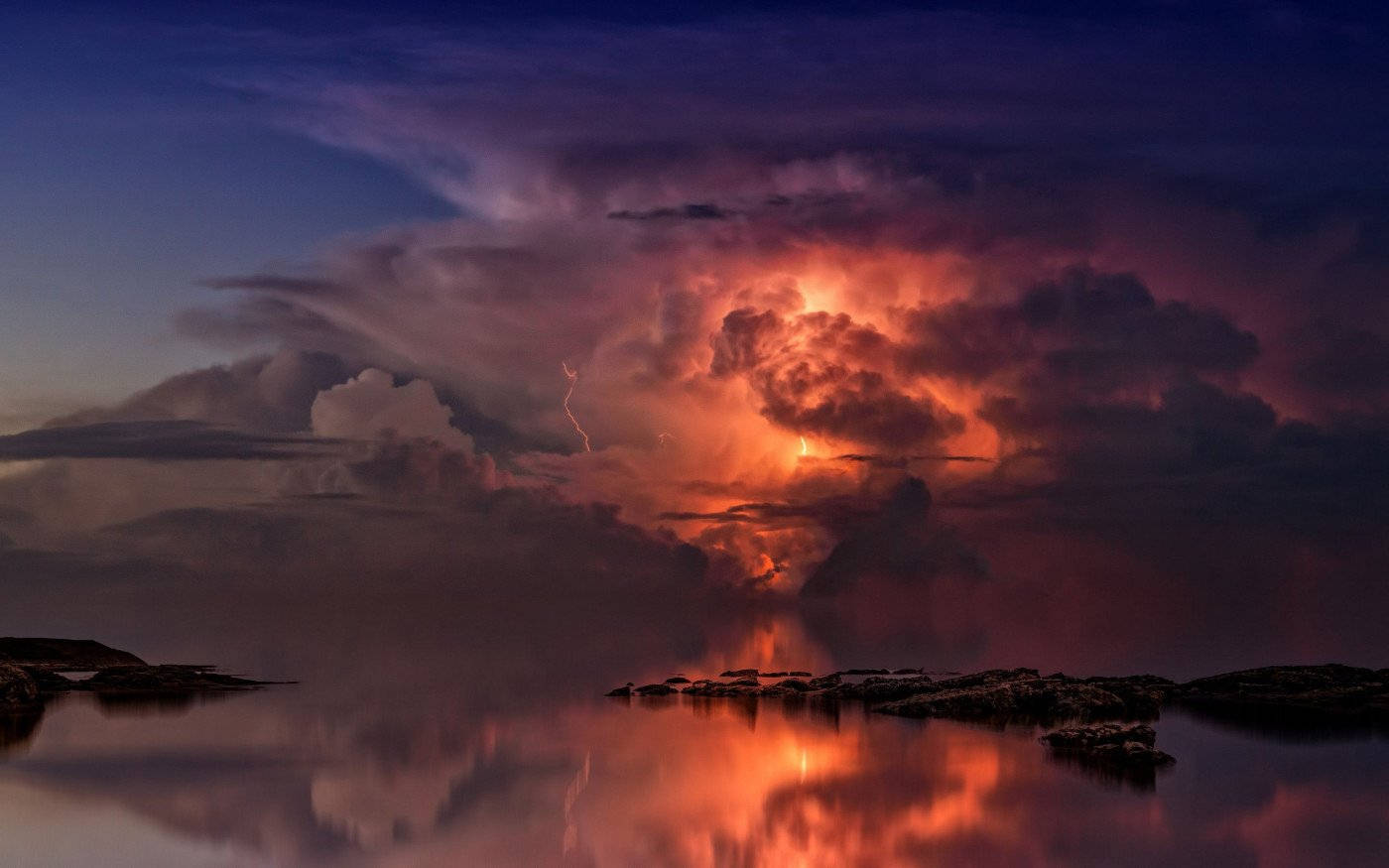 Sunset Orange Thunderstorm Wallpaper