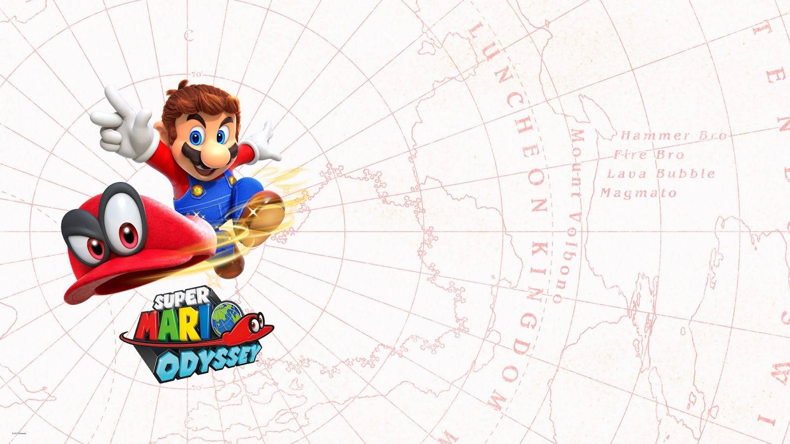 Super Mario Nintendo In Globe Outline Wallpaper