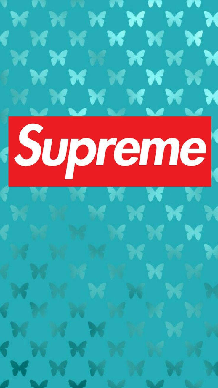 Supreme Logo In Butterfly Pattern Wallpaper