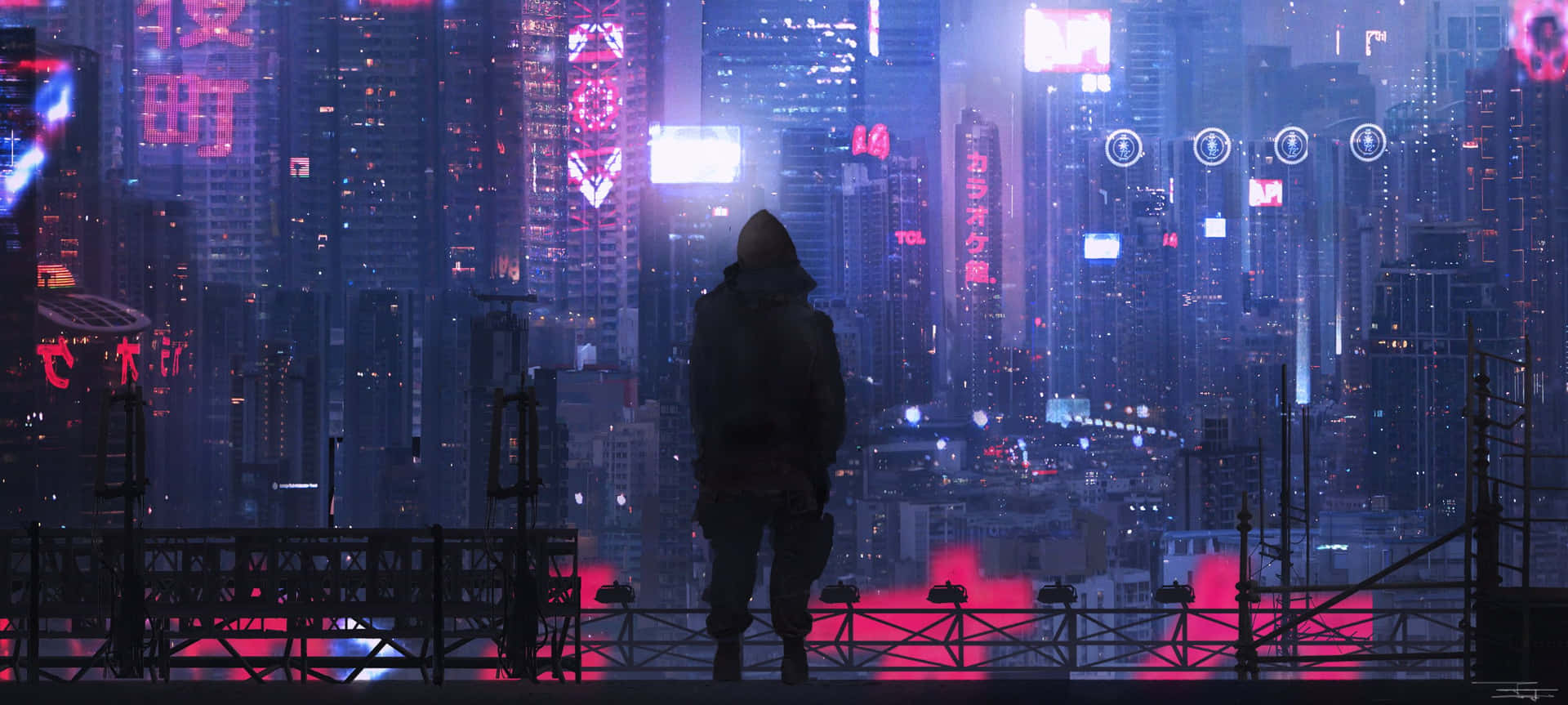 Synthwave City Person Silhouette Wallpaper