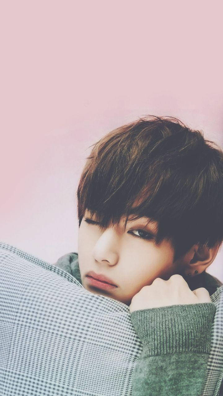 Taehyung Cute Hugging A Pillow Wallpaper