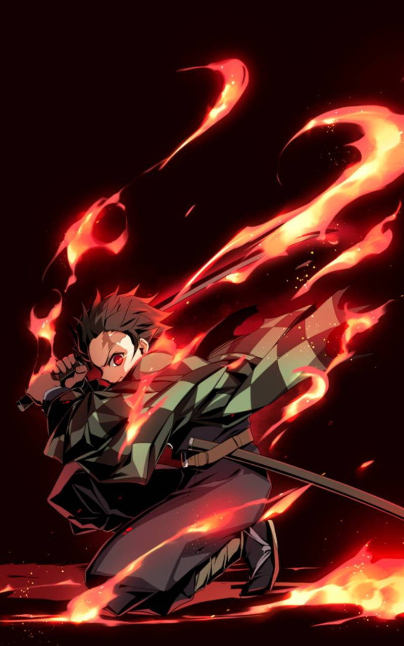 Tanjiro With Flames Wallpaper