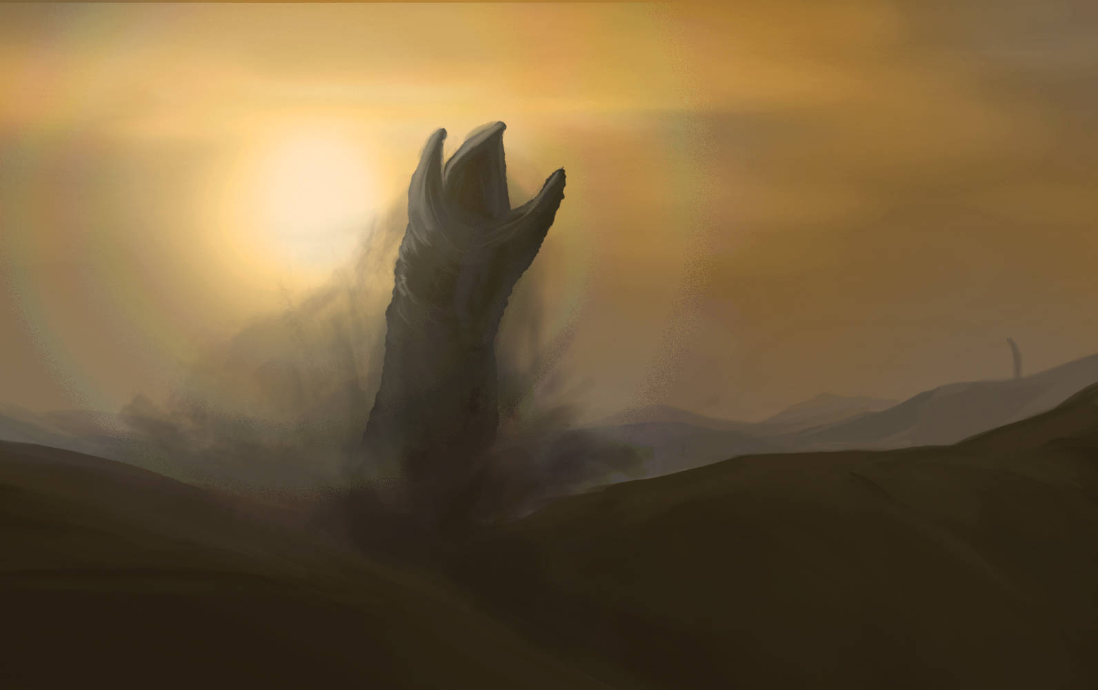 The Enormous Sandworm Surfacing From Arrakis Desert In Dune Wallpaper