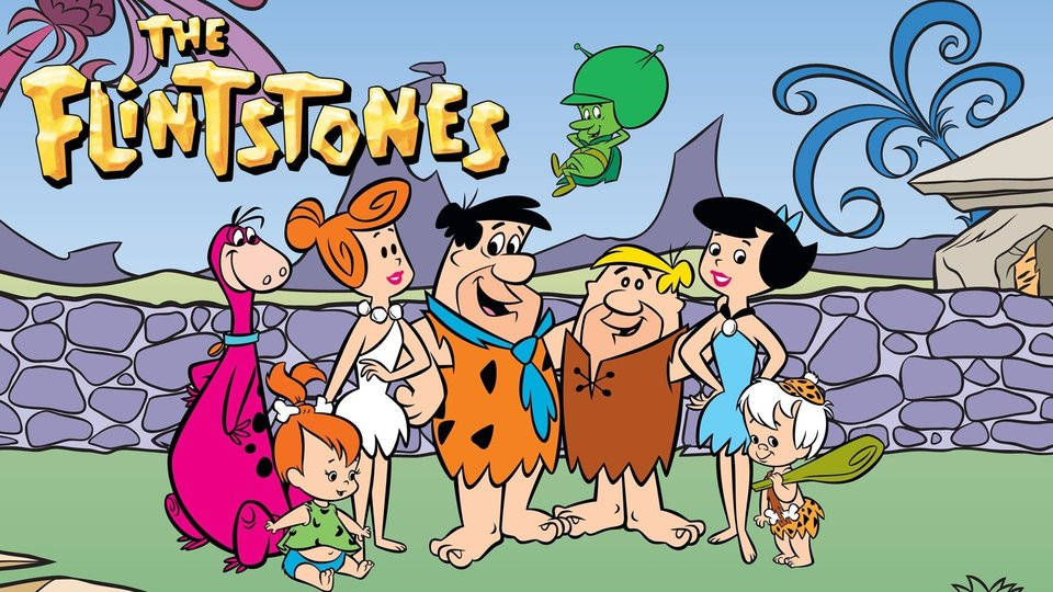 The Flintstones Enjoying A Sunny Day In Their Iconic Stone Age Garden Wallpaper