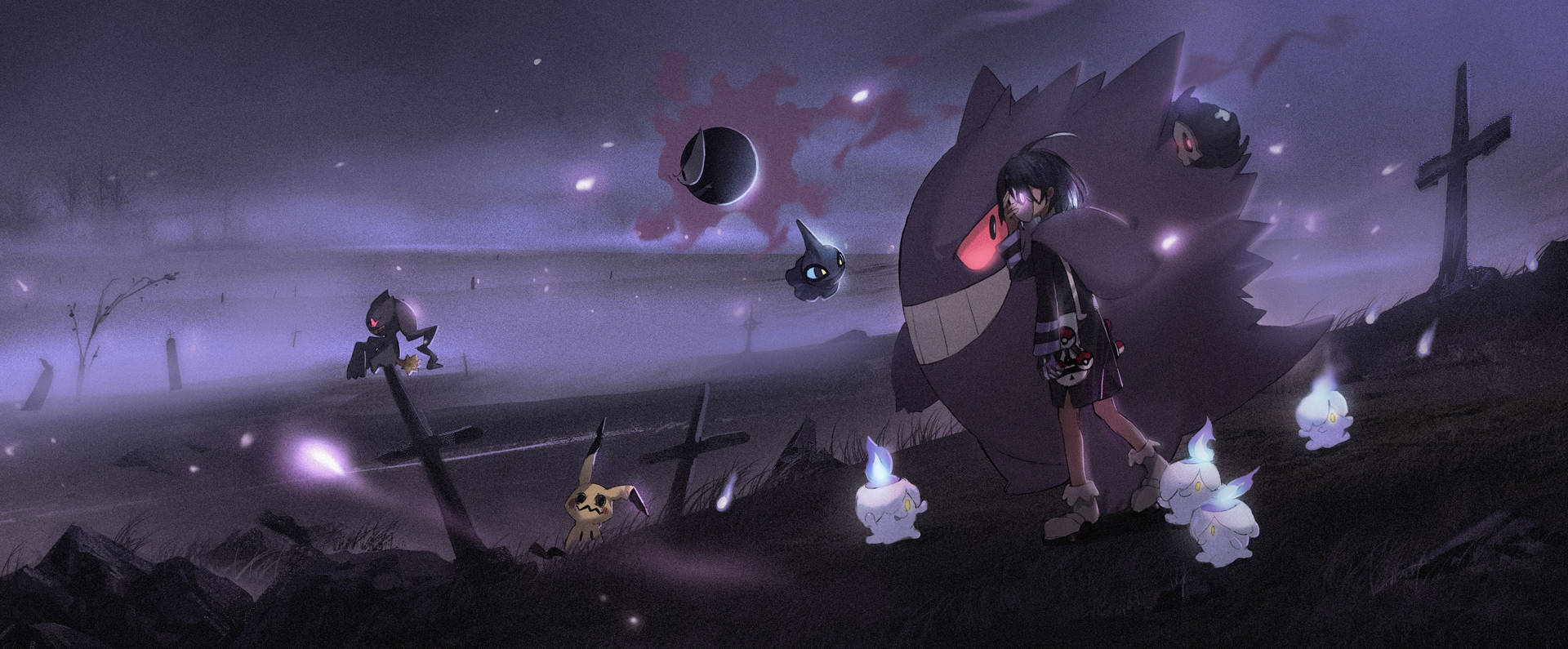 The Ghostly Gengar Waits In The Graveyard Wallpaper