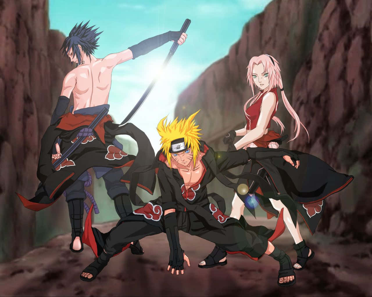 The Iconic Trio Of Team 7: Naruto Uzumaki, Sasuke Uchiha And Sakura Haruno Wallpaper