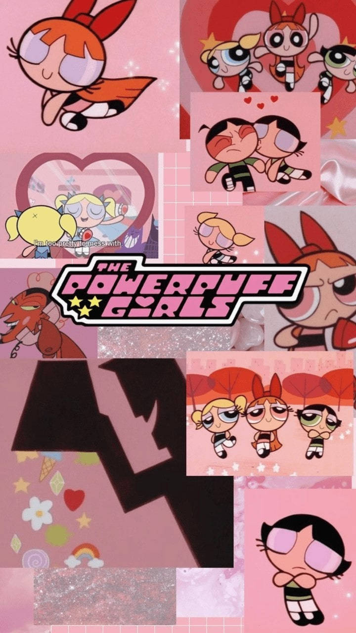 The Powerpuff Girls Pink Collage Wallpaper