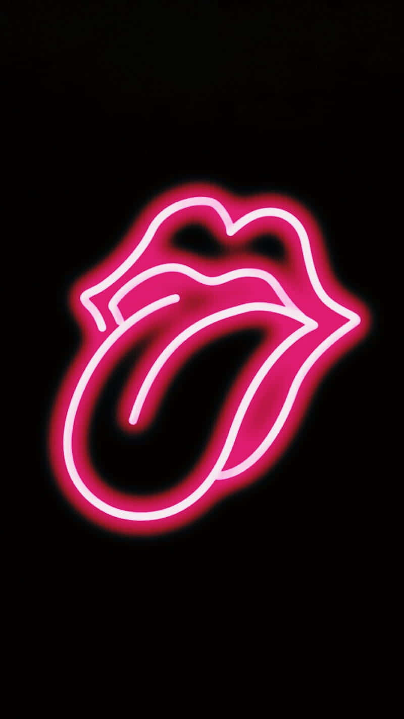 The Rolling Stones Neon Logo On A Black Background Wallpaper